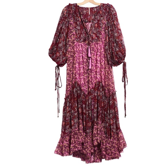 Free People Boho Burgundy Estelle Chiffon Maxi - Picture 2 of 13
